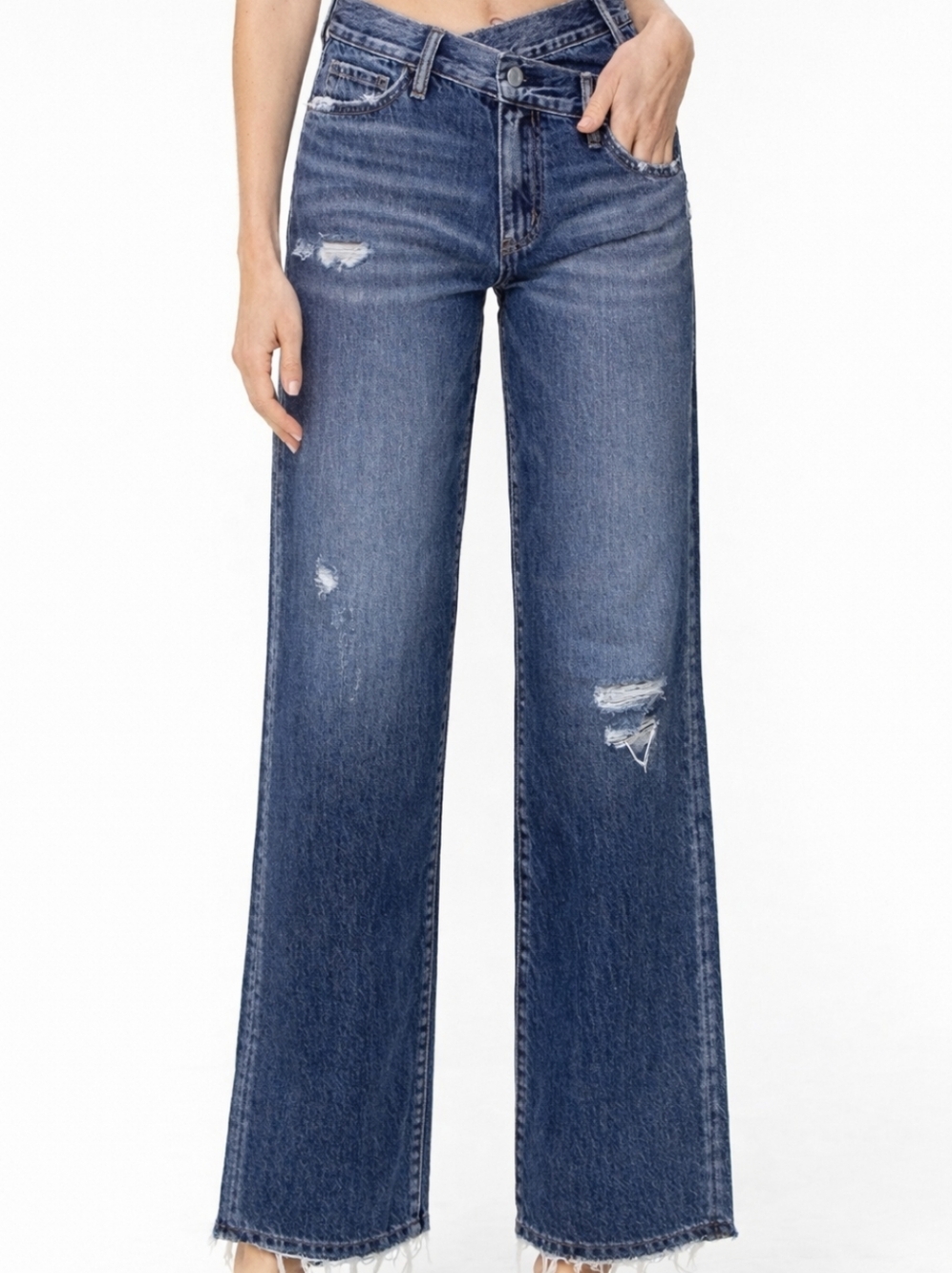 Vervet LA Crossover Waist Olivia Relaxed Wide Leg Jeans Distressed Y2K Vibes NWT